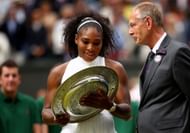Serena Williams poses with the Venus Rosewater Dish at Wimbledon 2016
